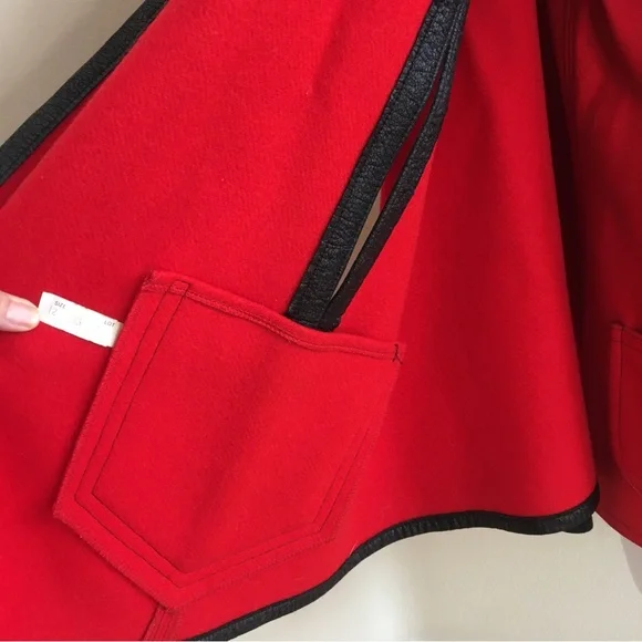 Vintage Pendleton Vest & Cape 12 Red Wool Black faux leather trim 2 piece